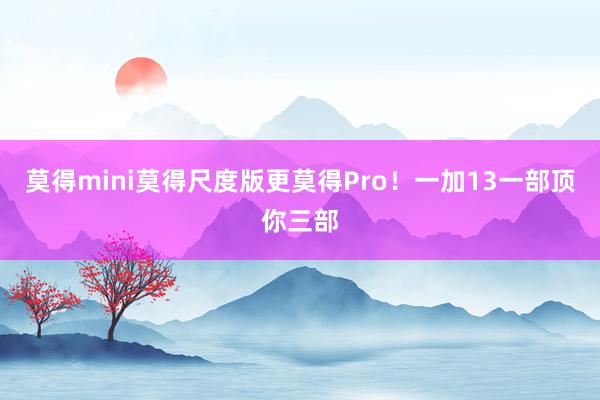 莫得mini莫得尺度版更莫得Pro！一加13一部顶你三部